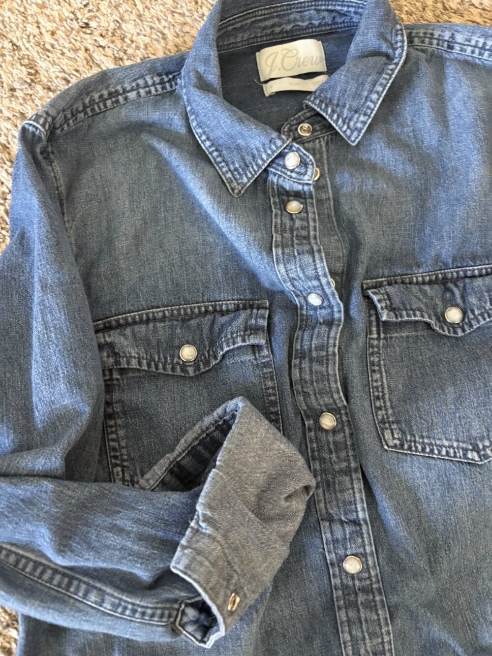 J. Crew Washed Blue Denim Slim Fit Western Shirt - Picture 4 of 5